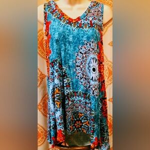 Vibrant Sleeveless High/Low Tunic with Mandala Print L NWOT